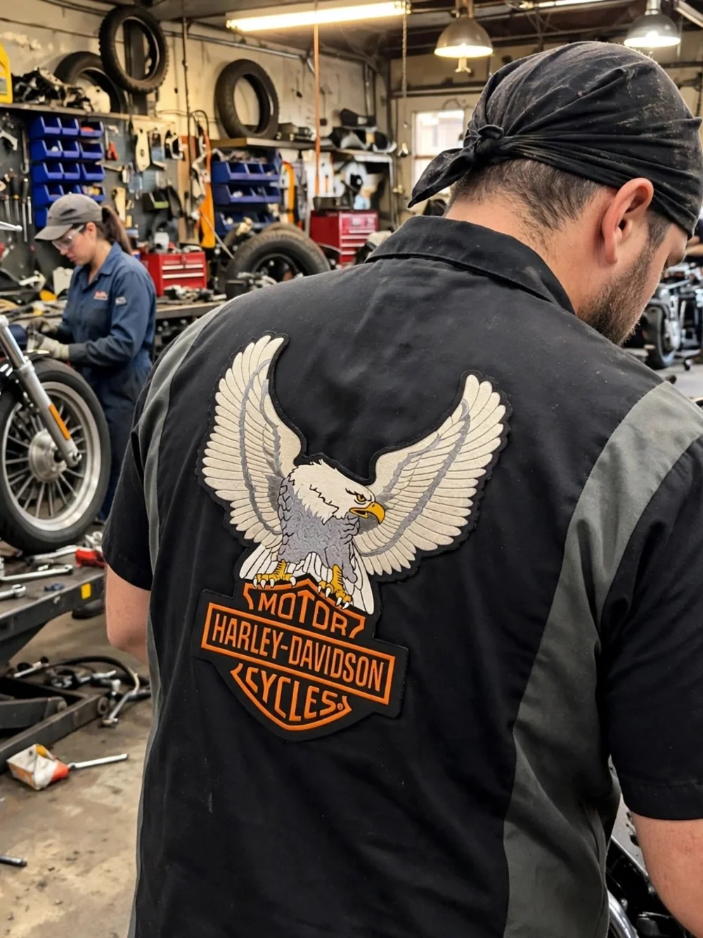 Harley-Davidson Black, White and Orange Eagle Shield Patch Wall Art